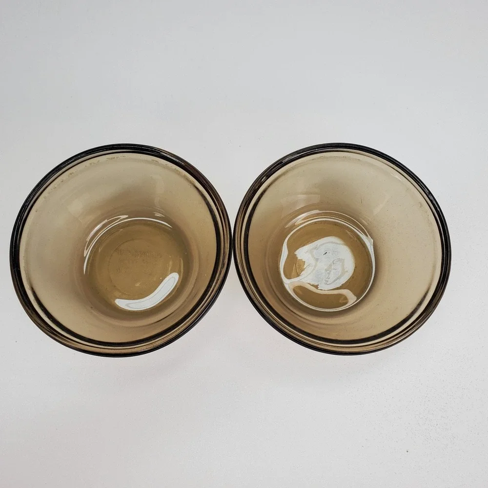Vintage Smoky Brown Glass Custard Cups 6oz Ramekins Set of 4 USA 1034